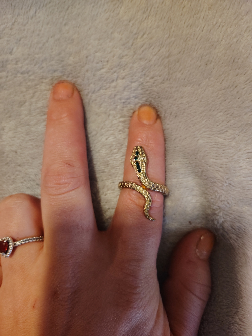 Gold Snake Wrap Ring with Green Stone Eyes - Unbranded